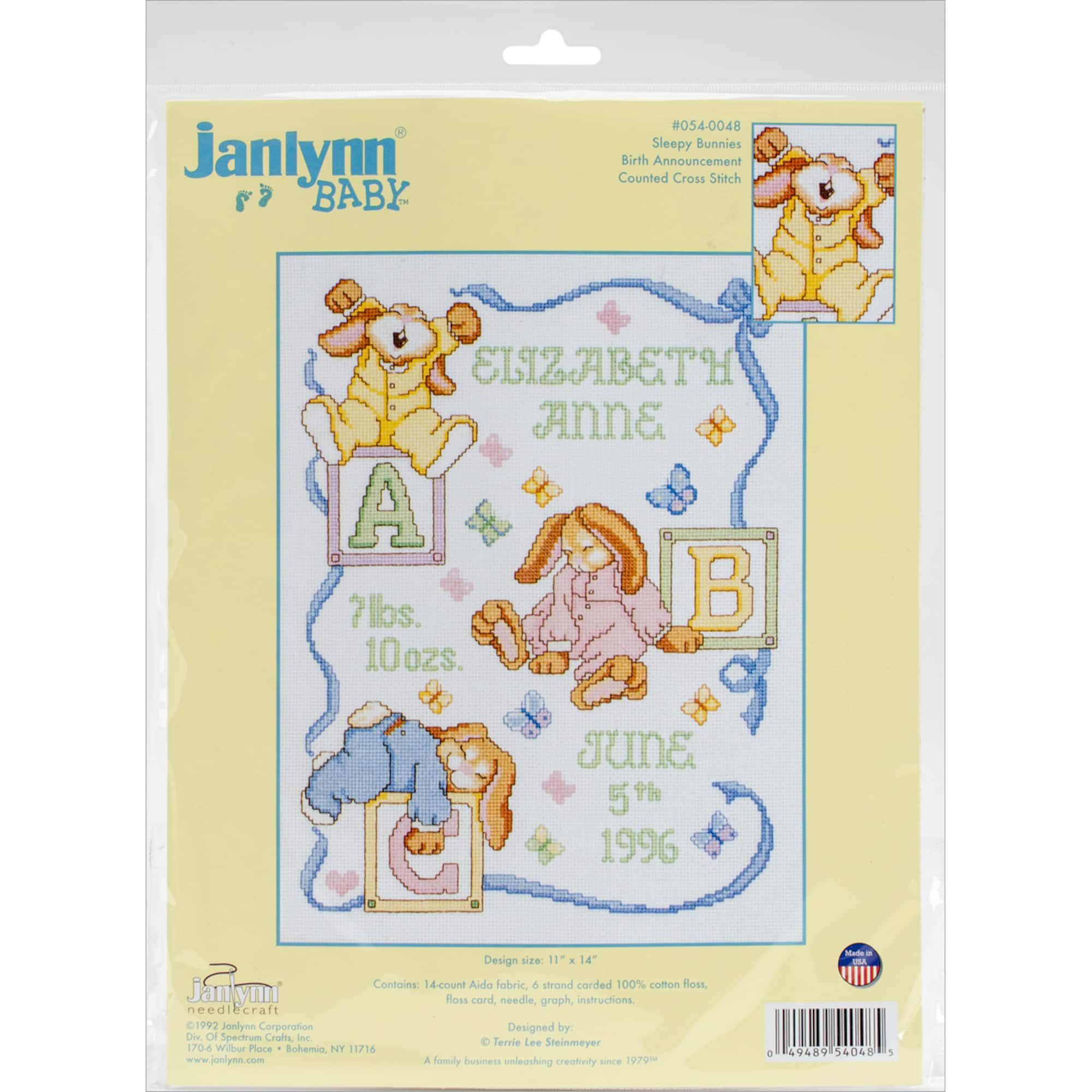 Janlynn® Sleepy Bunnies Birth Announcement Counted Cross Stitch Kit